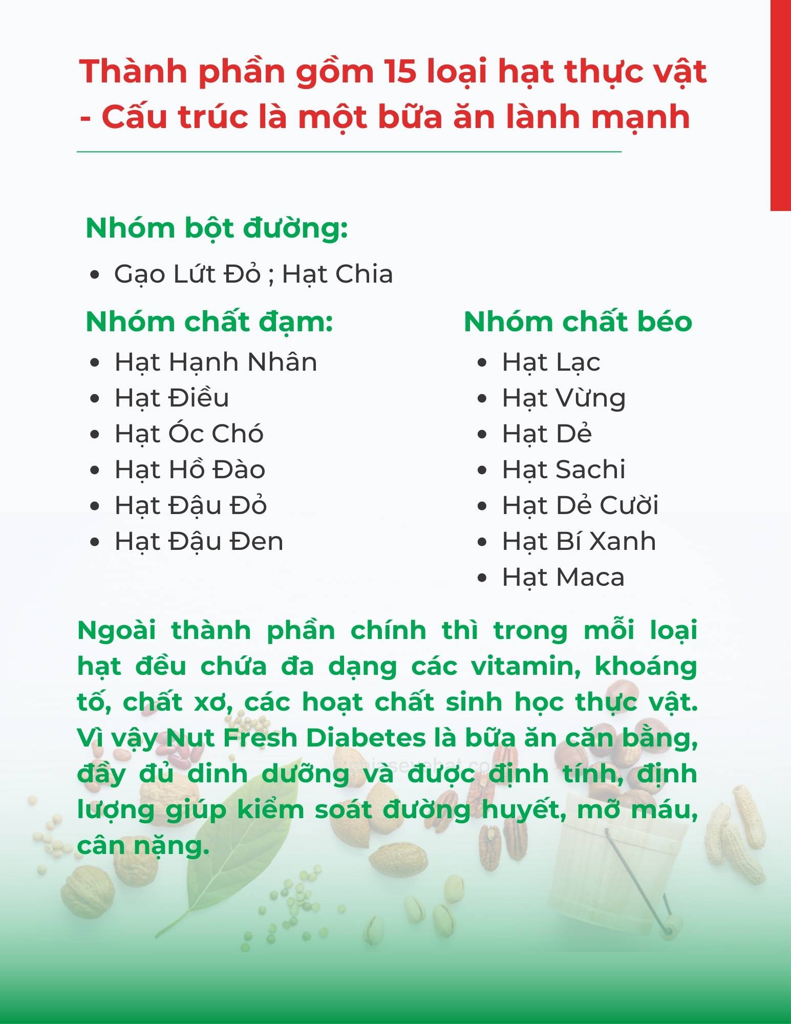 thành phần bữa ăn cho người tiểu đường, nutfresh diabetes